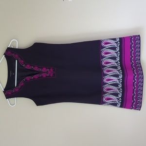 Banana Republic Paisley Print V Neck Sleeveless Lined Dress 2 Purple White